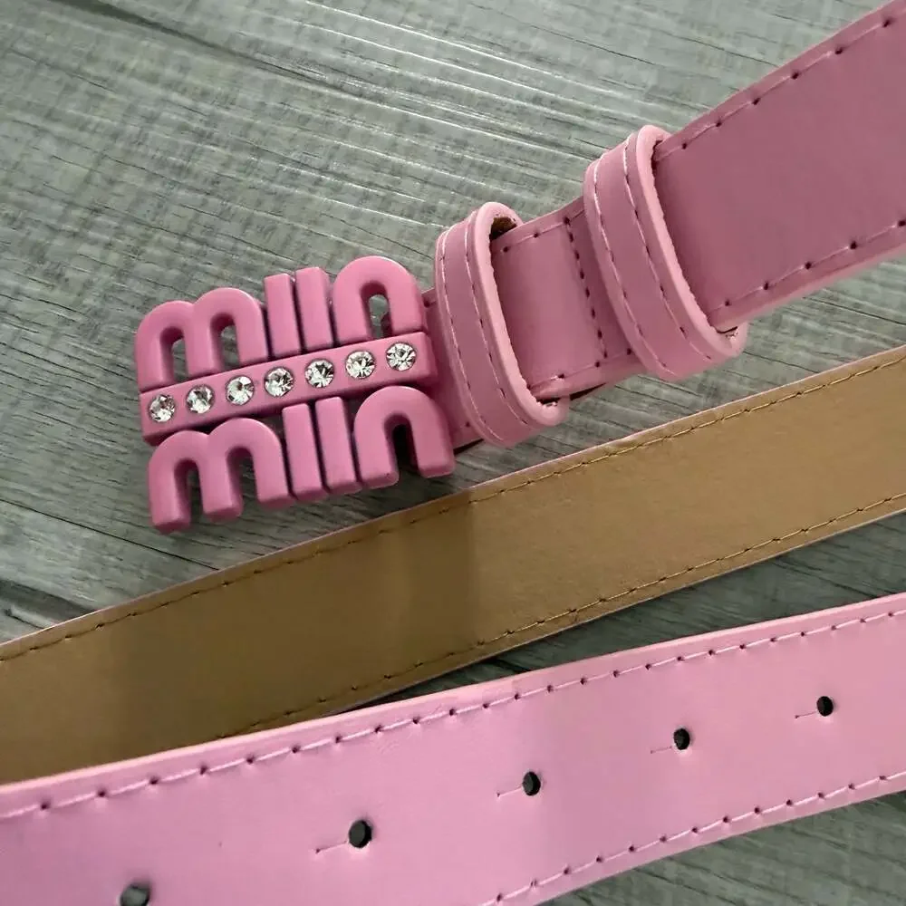 Miin Miin Pink Logo Buckle Rhinestone Embellished Waist Belt